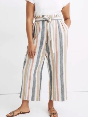 Madewell tie-waist Huston Stripe Crop Pants Size Small